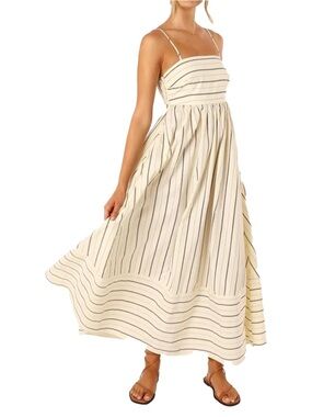Striped Cream Maxi Sundress with Thin Straps